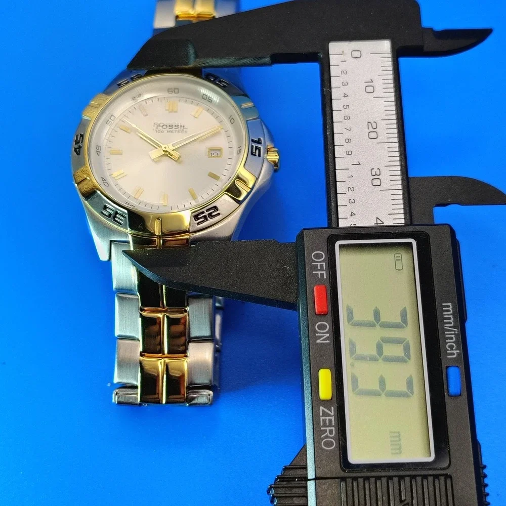 New! Vintage 2001 Fossil PR-5340 Two‎ Tone Date 40mm Mens Quartz Watch Full Set